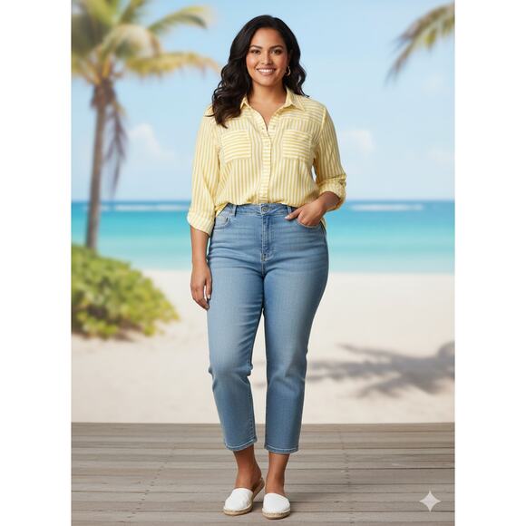 Torrid Womens L Career Office Preppy Striped Button Back Lightweight Sheer Tunic - Picture 2 of 9